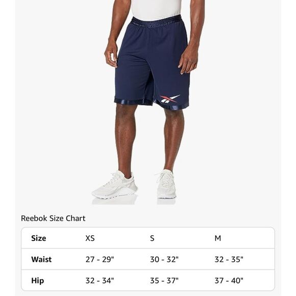 5. Reebok Mesh NWT Logo Print Mesh Basketball Shorts 10in Navy/Red/White - Picture 4 of 5